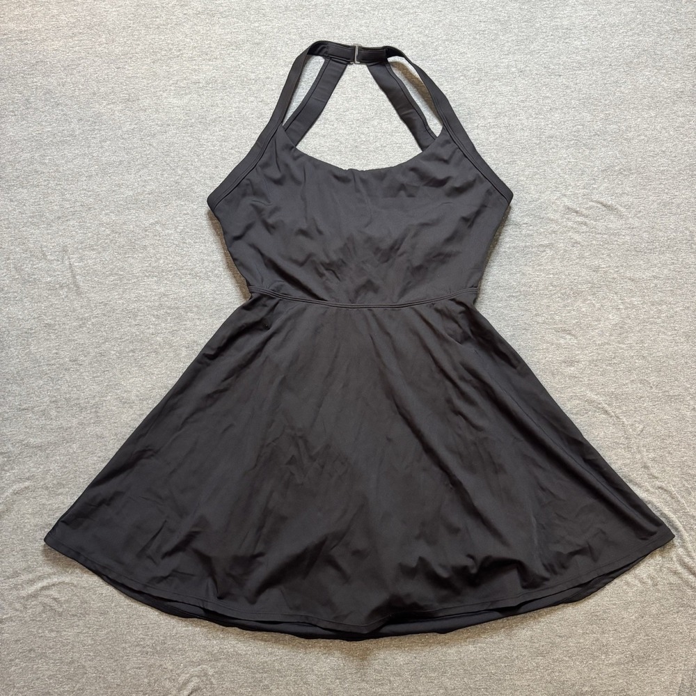 Halara Women's Easy Peasy Twisted Flare Black Dress Pickleball Tennis Sz Large